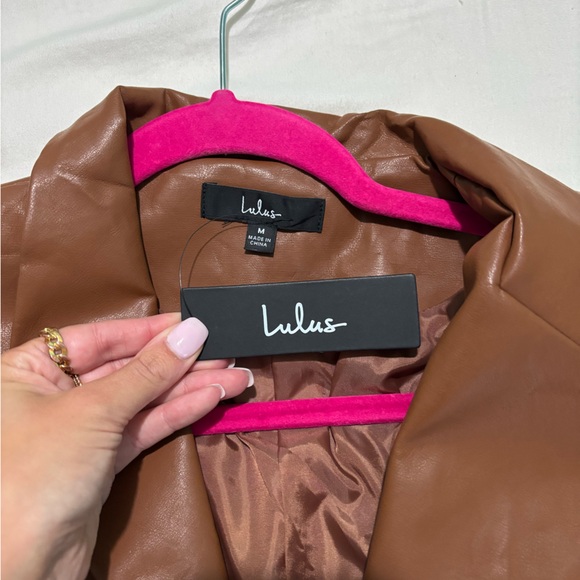 Lulu's Tan Leather Jacket with Vibrant Pink Accents - Picture 3 of 5